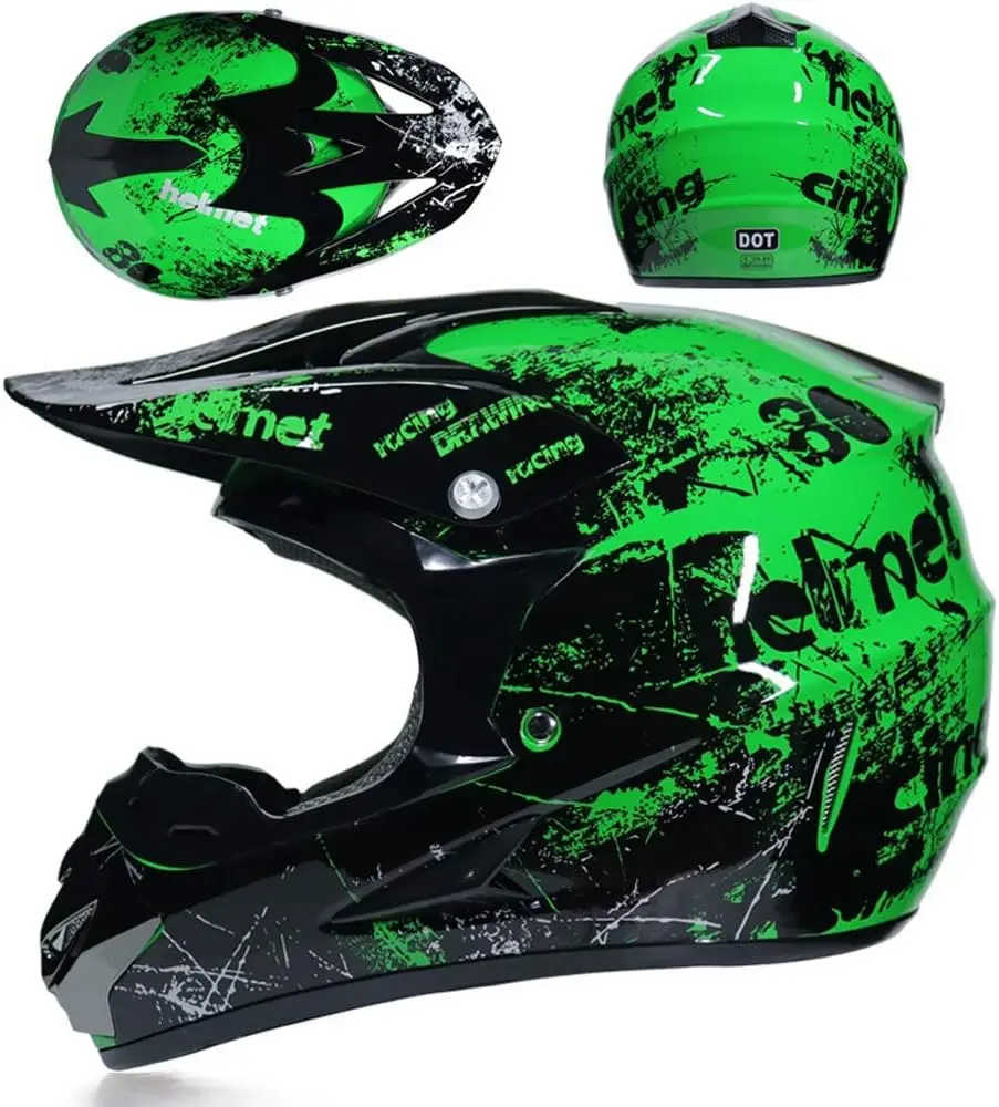 Dirt Bike Off-Road Motocross ATV Motorcycle Helmet for Men Women,Professional Competition Helmet DOT Certified (Green, X-Large)