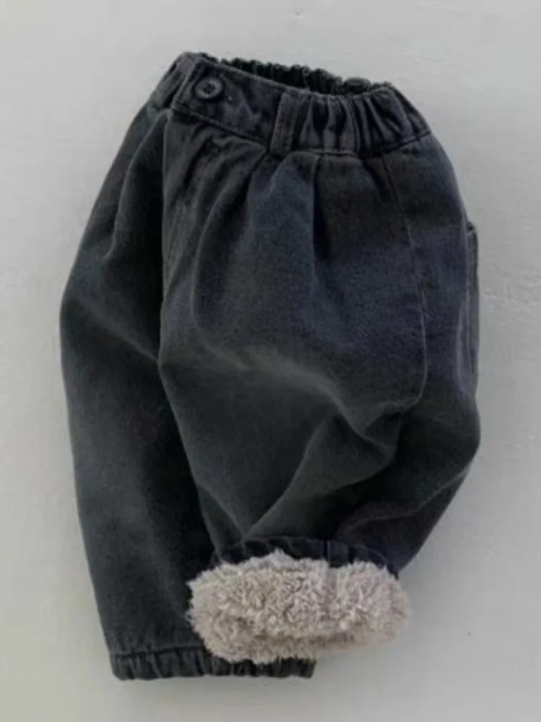 Pantalones de mezclilla gruesos de terciopelo para bebé, pantalones cálidos sólidos para niños, pantalones de lana para niña, ropa para niños