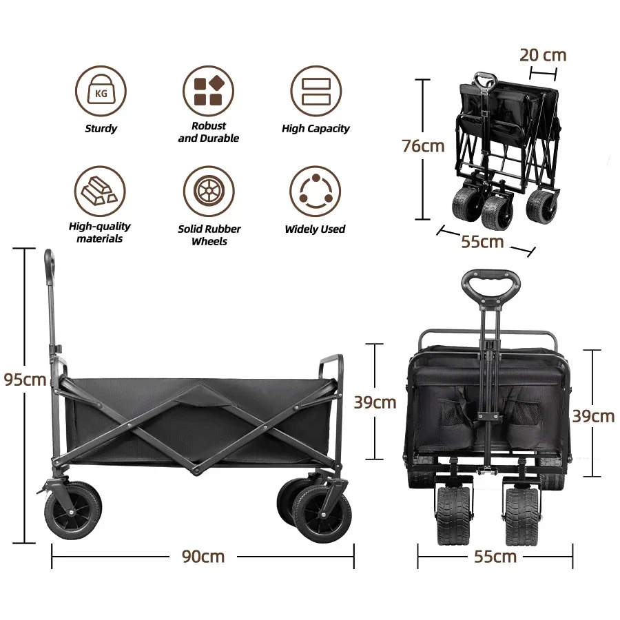 Big Tank Wheels Beach Wagon for Sand 500lbs Large Capacity Foldable Cart Garden Outdoor Picnic Collapse Shopping Trolleys Cart