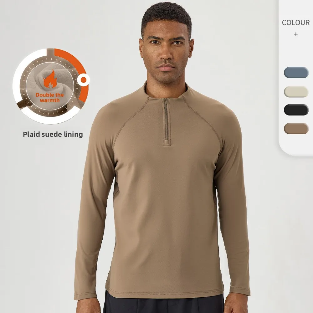 Men's autumn and winter fleece half-zipper sports long-sleeved warm outdoor casual running cycling fitness sportswear Running