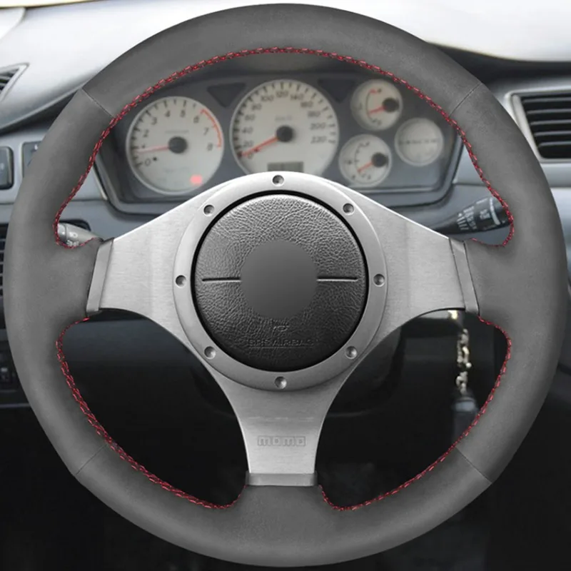 

Black suede hand sewn steering wheel cover For Mitsubishi Lancer Evolution 8 VIII 9 IX 2003-2007 Car wheel cover