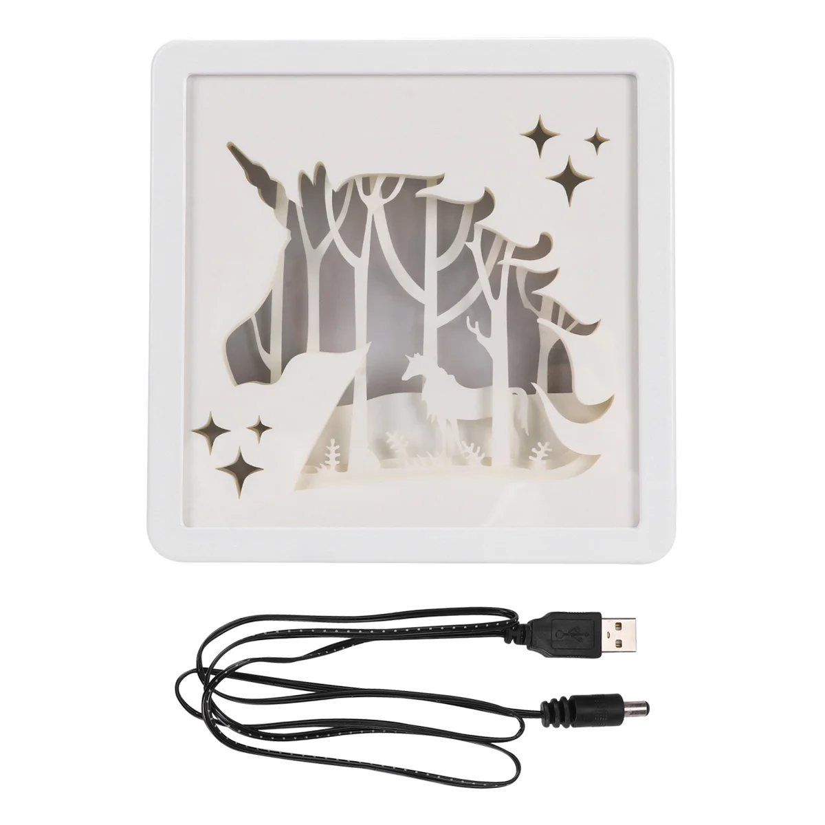 صندوق إضاءة نحت ورقي ثلاثي الأبعاد يونيكورن مربع ريترو أبيض للإضاءة الزخرفية الداخلية المحمولة معلقة للتخييم للاستخدام الليلي #4