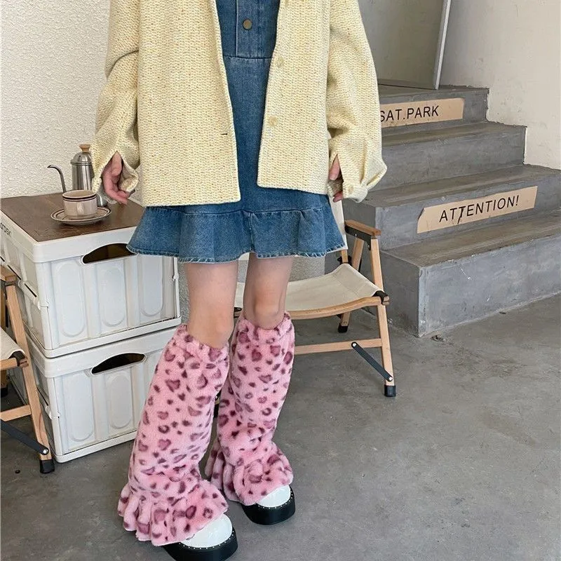 Loose Pile Socks Sweet Beauty Winter Sexy Leopard Print Sock Covers Plush Thick Warm Japanese Spicy Girl Leg Covers