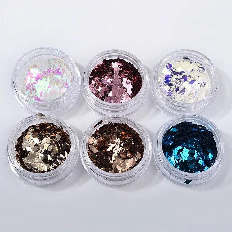 6 pezzi adesivi con paillette a rombo con paillettes glitter per unghie con diamanti scintillanti ultrasottili per la polvere di punte di decorazione di nail art