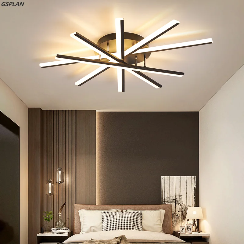 Lustres LED modernes pour l'éclairage intérieur, la recherche et les salons Lumières de chambre à coucher avec entrée de lumière brillante, or, noir, blanc