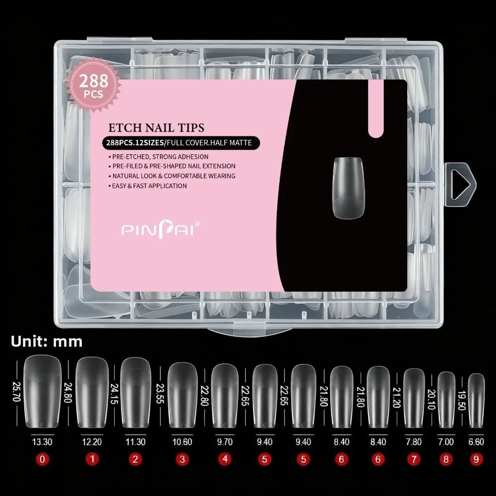 288pcs Ultra-thin French Soft Gel Nail Tips Square Almond 12 Sizes Nail Extension Mold Full Cover Various Nail Shapes