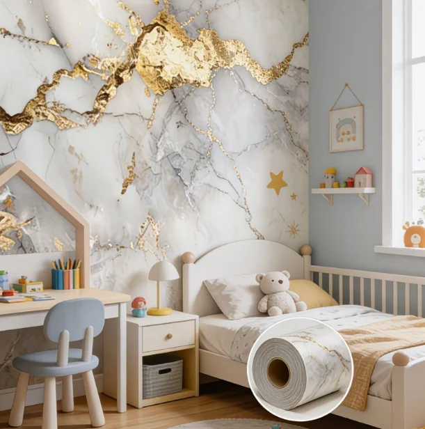Self-Adhesive Decorative Paper For Home And Kitchen Easy To Peel Clean And Cut Waterproof Bathroom Marble Wall Tile Sticker.