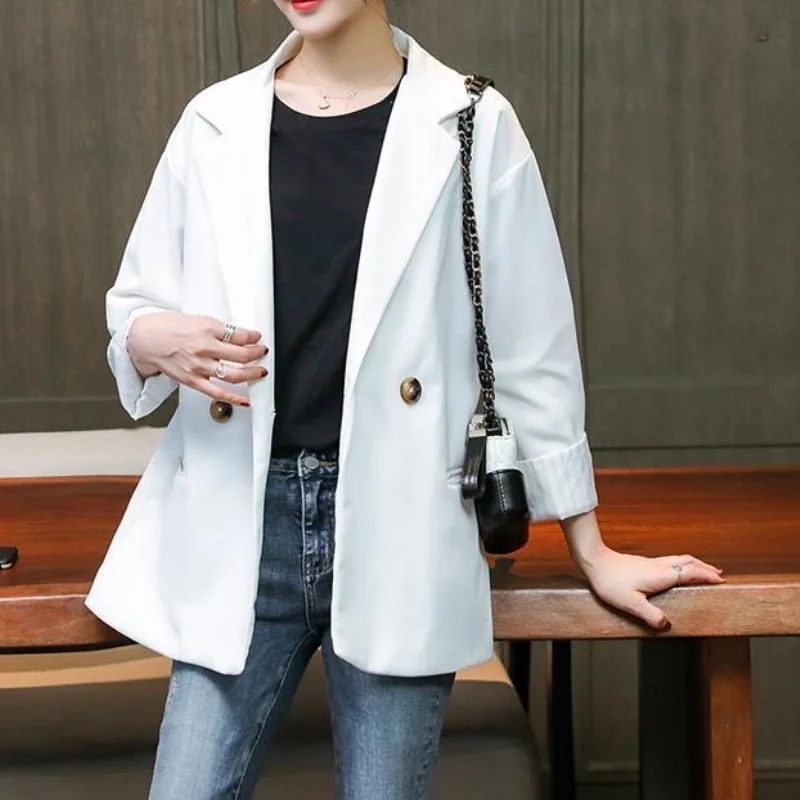 Cotton and Linen Big Button Blazer Women V-Neck Solid Colors Mid-Length Casual Office Blazer Spring Autumn Jacket Boho Large