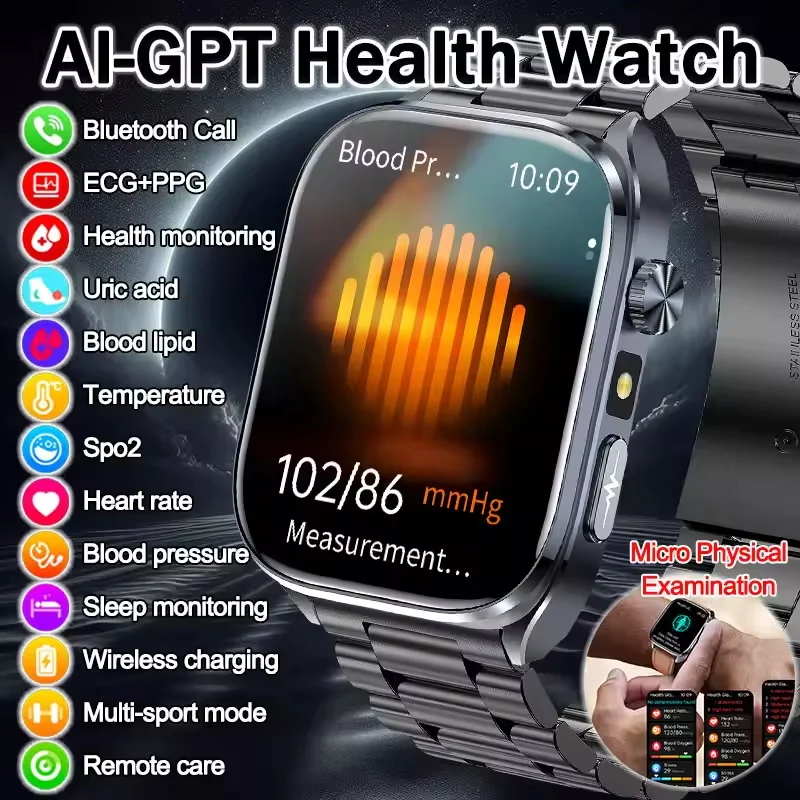 Image of 2026 Neue KI-Gesundheits-Detektions-Smartwatch mit EKG+PPG, Harnsäure-, Blutdruck-, Blutsauerstoff- und Körperanalyse, HD-Bluetooth-Anruf-Funktion, Herrenuhr