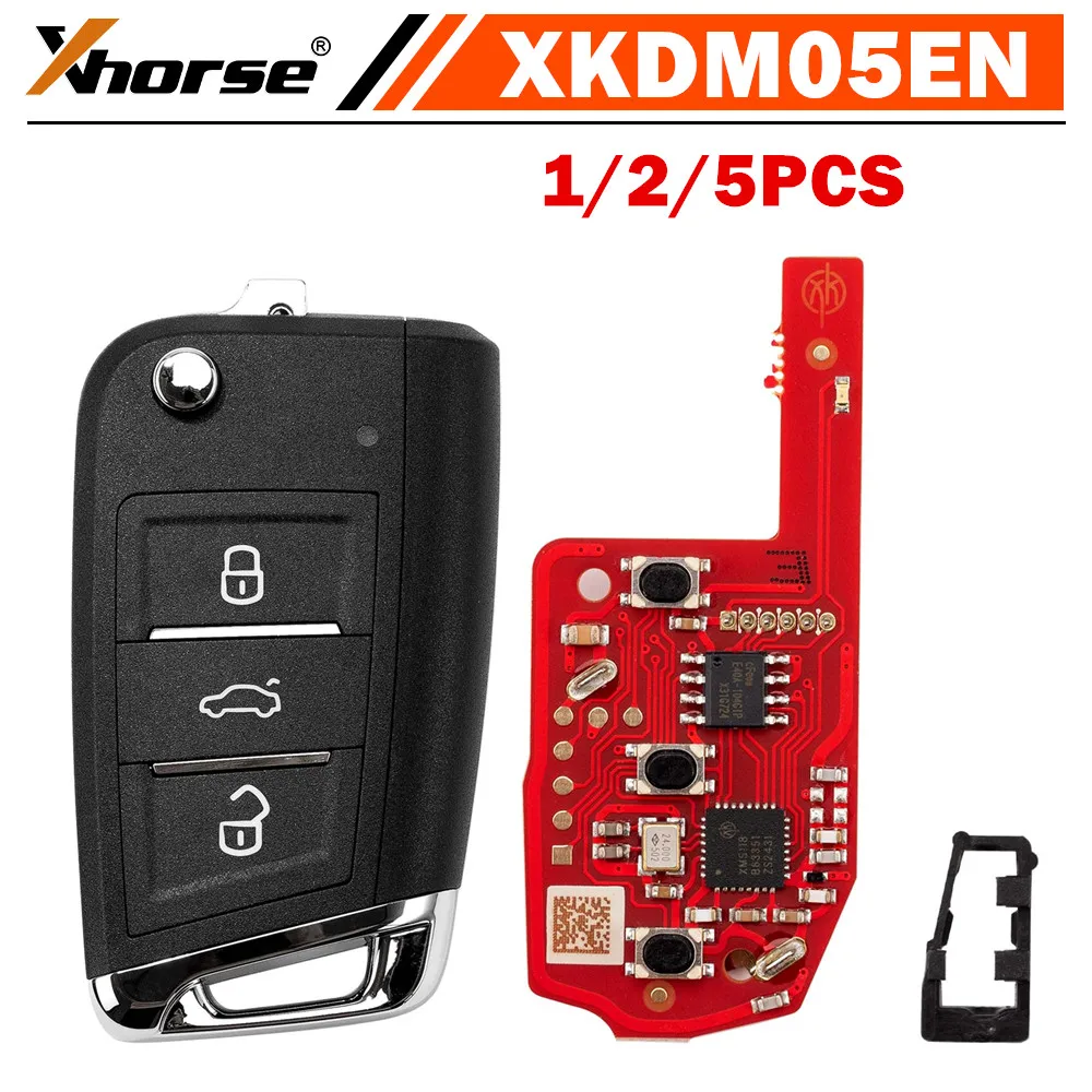 

1/2/5PCS Xhorse XKDM05EN Wire Remote Key for MQB Style Flip Transponder Key 3 Buttonns