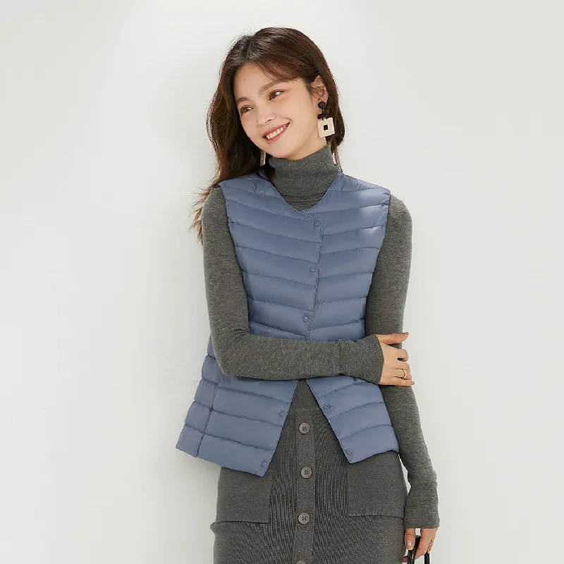 Two Wear Winter Women Down Vests Ultra Light White Duck Down Vest Coat Female Sleeveless Thin Waistcoat Jacket Short Tank Tops