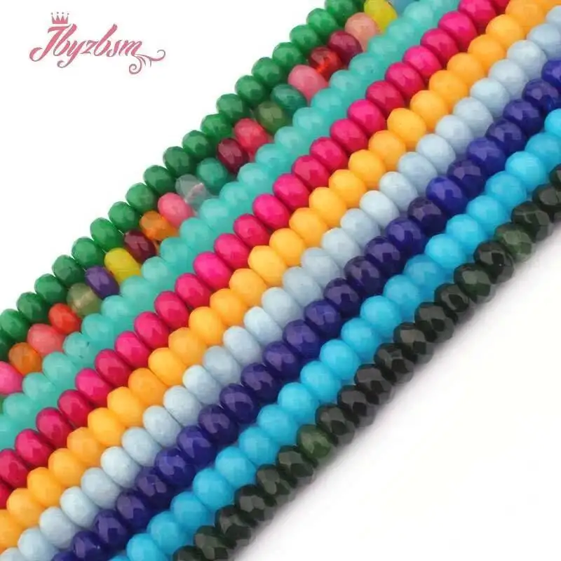 

5x8mm Faceted Jade Rondelle Shape Stone Beads For DIY Necklace Bracelets Jewelry Making Spacer Loose Strand 15Inches