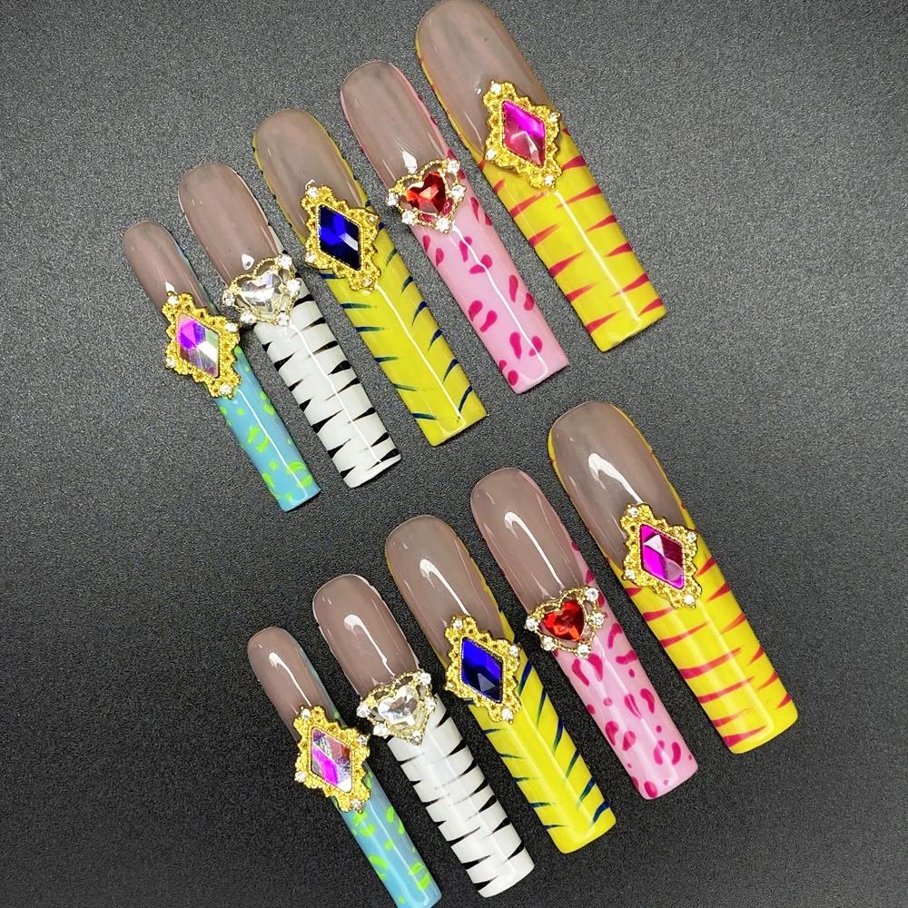 

55MM Extra Long Glitter Bling Durable Acrylic Handmade Press on Nails 10PCS Exclusive Design Luxurious False Nail Tips Easy Wear
