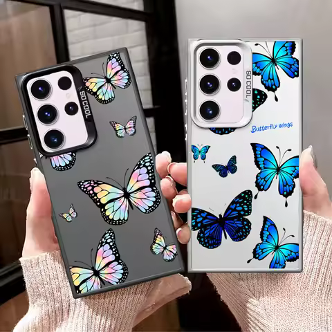 Phone Case for Samsung Galaxy S23 S24 S25 Ultra S20 S22 S23 FE Note 20 S21 Plus S24FE Shell Cover Blue Butterfly