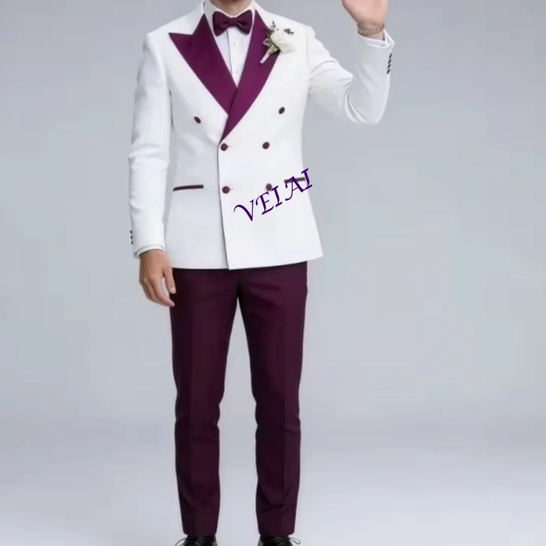 

Elegant White Purple For Men Wedding Formal Shawl Lapel 2PCS Suit Groom Suit Set Jacket Pants Wedding Occasion Customized