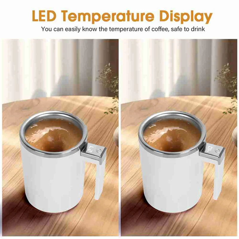 كوب قهوة ذاتي التحريك مع شاشة LED لدرجة الحرارة، كوب خلط قهوة الحليب قابل لإعادة الشحن 13.5 أونصة، للمكتب المنزلي-AT64
