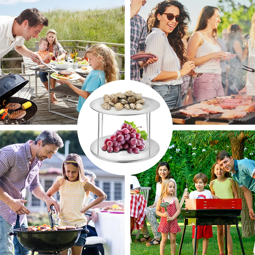 

2pcs Double Grill Rack Stainless Steel Food Tray Restaurant Seafood Tray Holder Display Kitchen Pan Holder Storage Organizer