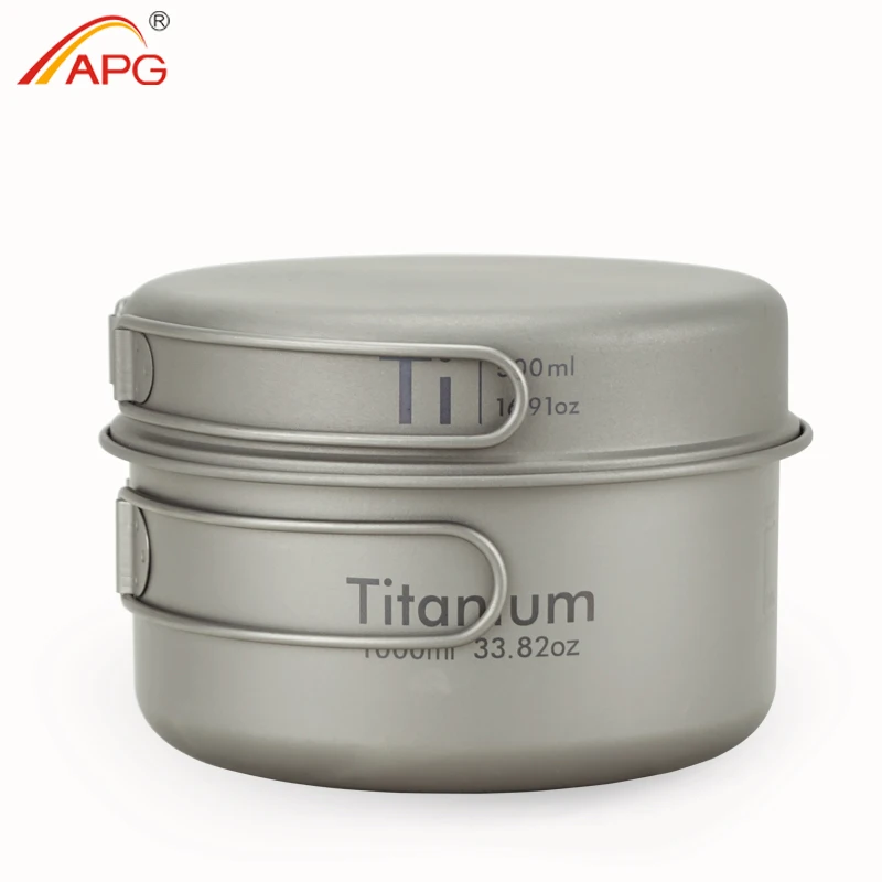 APG Panela de titânio ultraleve para acampamento ao ar livre Talheres Panela de titânio Piquenique Cozinha Caminhadas Trekking