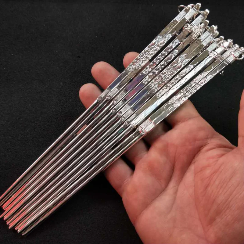 Wholesale Manufacturer Promotional Gifts Year of the Dog Commemorative Craft Silver Chopsticks Inverted Gift Tableware Imitation