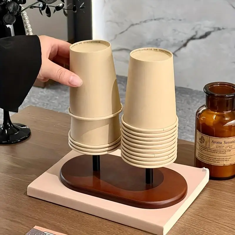 Drewniany pojemnik na kubki papierowe, organizer na blat do kawiarni, dozownik na jednorazowe kubki, artykuły gospodarstwa domowego