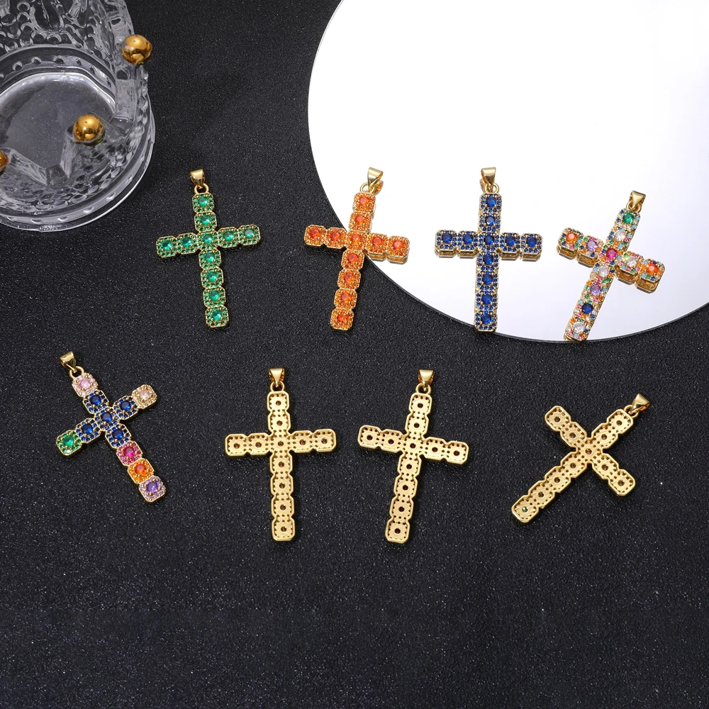 Juya DIY religiösen Schmuck liefert handgemachte bunte Zirkonia 18 Karat echt vergoldet Saint Christian Cross Charms Großhandel – Detail 2