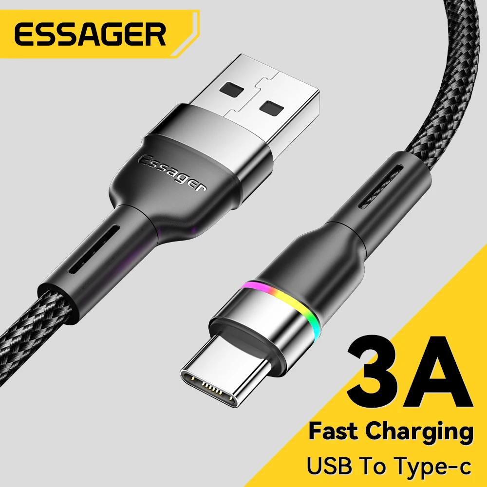 Essager USB C Cable 3A Fast Charging LED Cable Type C Cord Quick Phone Charger For Huawei Samsung Xiaomi Data Charger Wire
