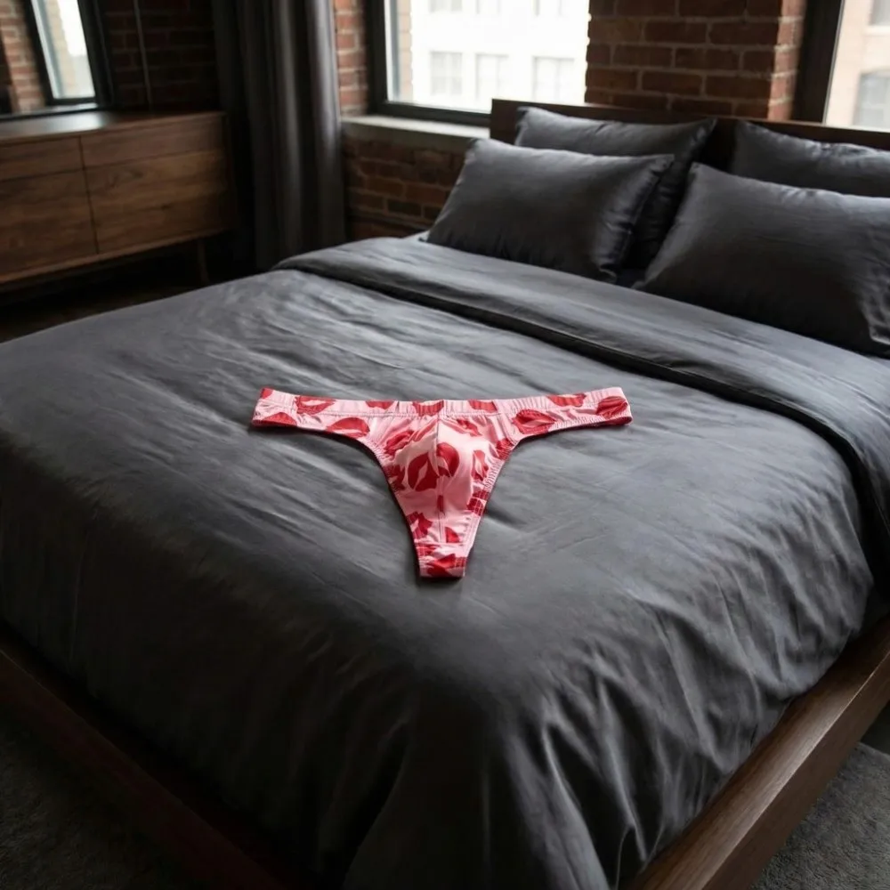 

Breathable Ice Silk Men Lip Pattern Thongs Low Waisted with Mouth Print Men's Panties T-back Lingerie Underpants Summer