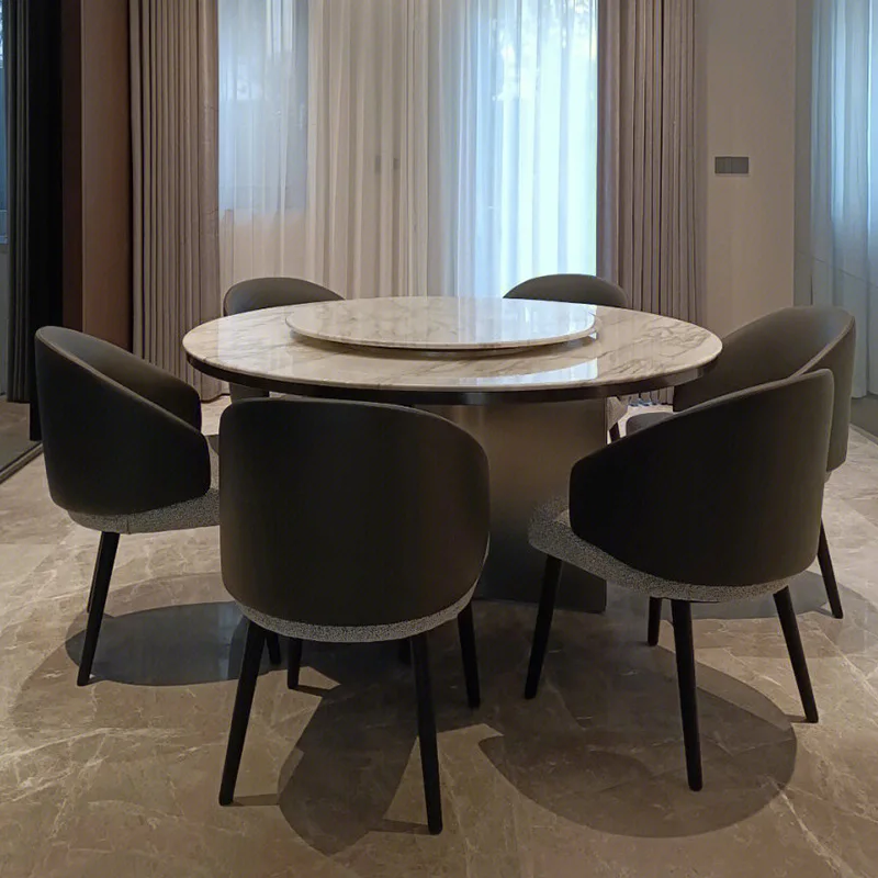 

Natural marble, round dining table, simple modern round table chairs