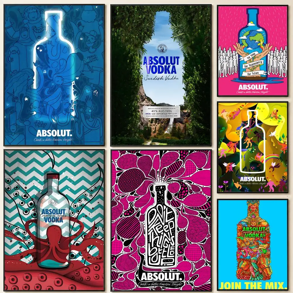 Póster de vodka A-Absolut HD, póster de pared autoadhesivo, impermeable, extraíble, sin decoloración, para decoración de dormitorio y sala de estar
