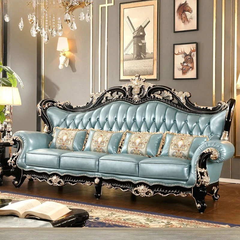 European sofa leather combination, ebony leather sofa