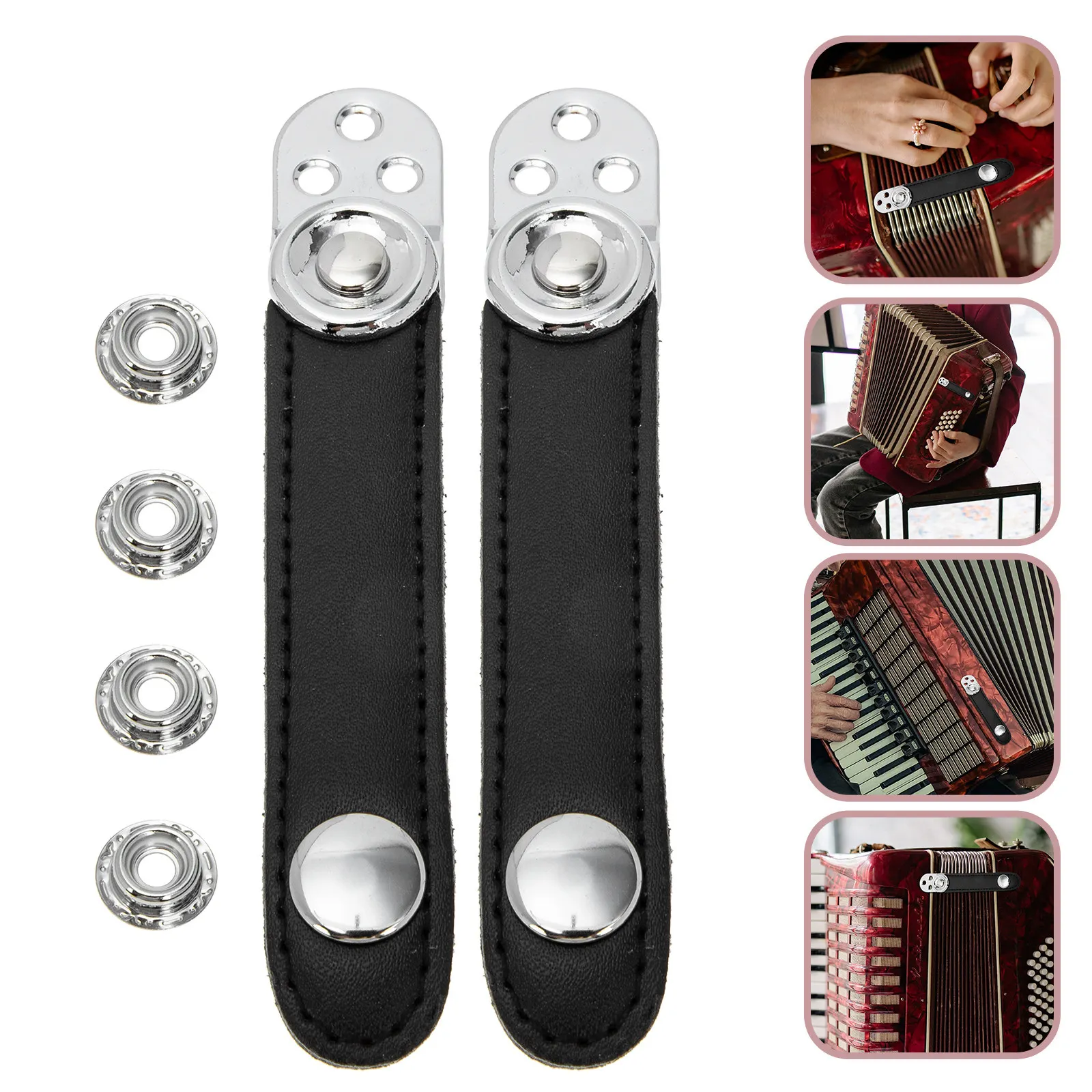 1Set Metal Connecting Buckle Bellows Strap Double-Layer Cowhide Universal Replacement Parts Accordion Belt Bellows Buckle