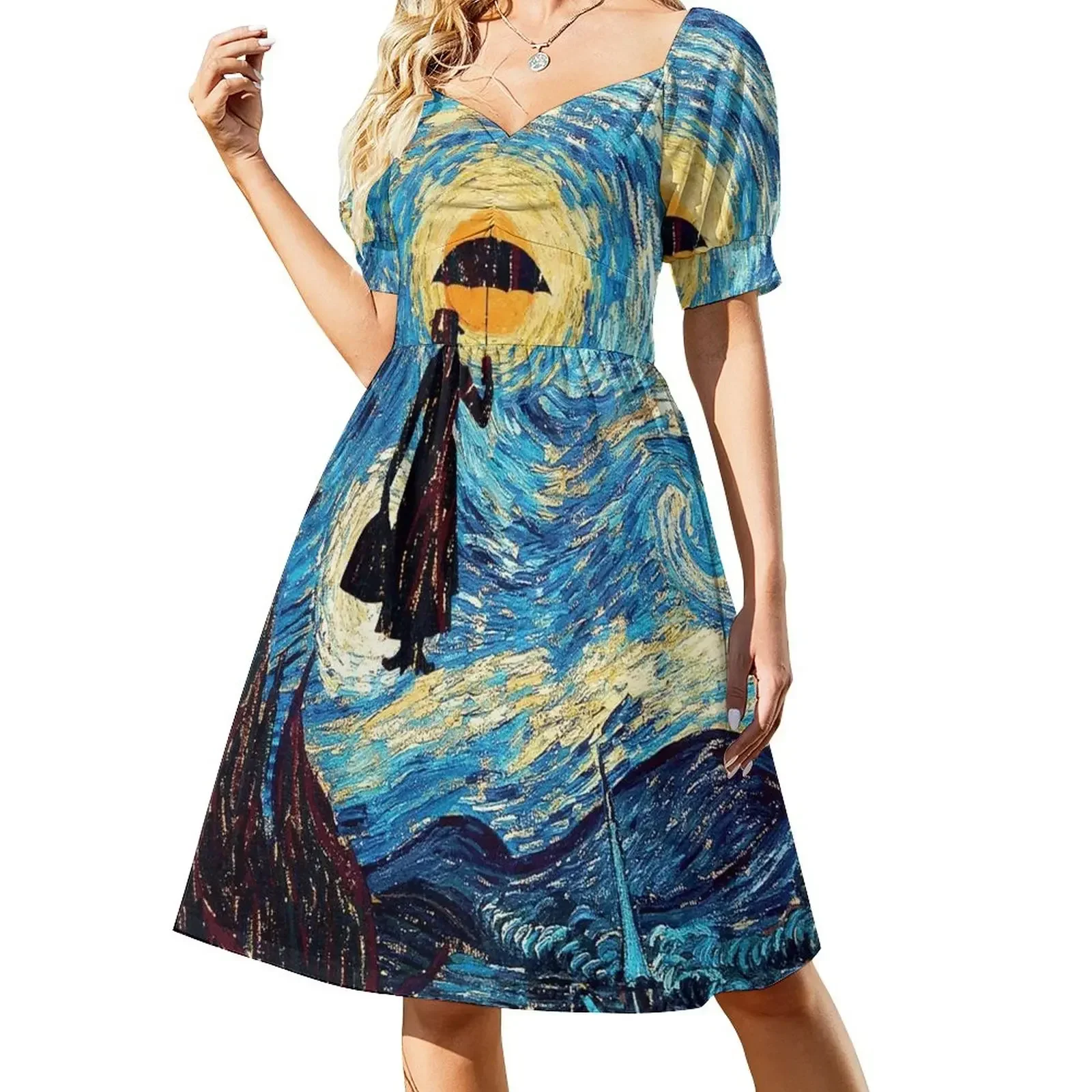 

The Flying Lady with an Umbrella Oil Painting Sleeveless Dress wedding dresses for woman women party dresses Dress