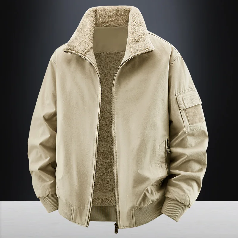 Men's Fleece Lapel Jacket Simple Fashionable Warm Autumn Winter 2025 Cotton-padded jacket Coat