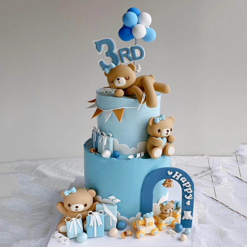 3D Pink Blue Bear Cake Topper Birthday Cake Decoration Boy Girl Birthday Party Gender Reveal Baby Shower Bear Doll For Cake Deco - view 2