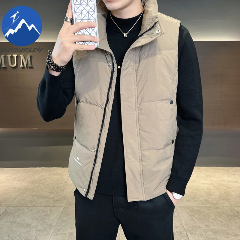 Maxbarley 2026 الشتاء أسفل سترة الرجال الراقية الباردة واقية الدافئة الأبيض بطة أسفل جاكيت بلا إكمام عادية خفيفة الوزن سترة منتفخة