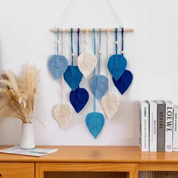 Handmade Woven Leaf Macrame Hanging Ornament, Bohemian Cotton Rope, Woven Walls Decoration for Bedroom, Living Room Wall