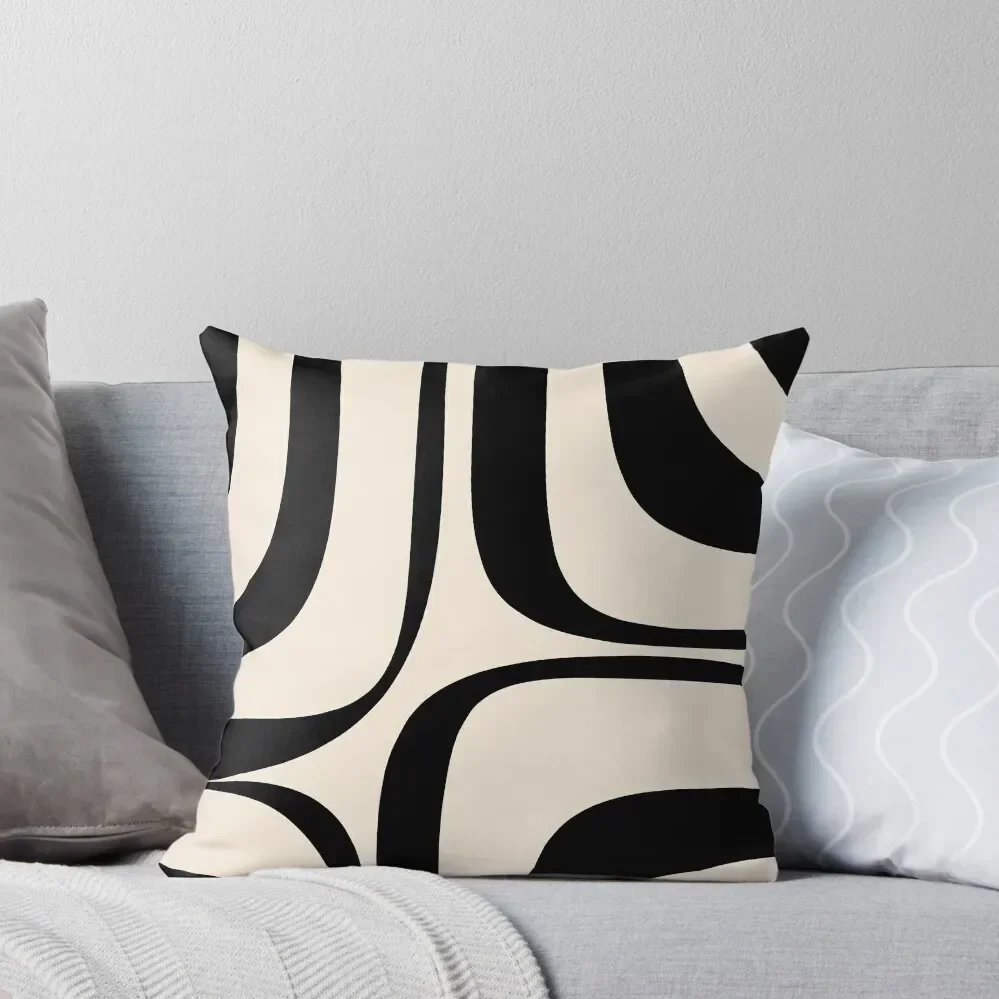 

Retro Groove Abstract Minimal Pattern in Black and Almond Cream Throw Pillow Covers For Sofas christmas supplies pillow
