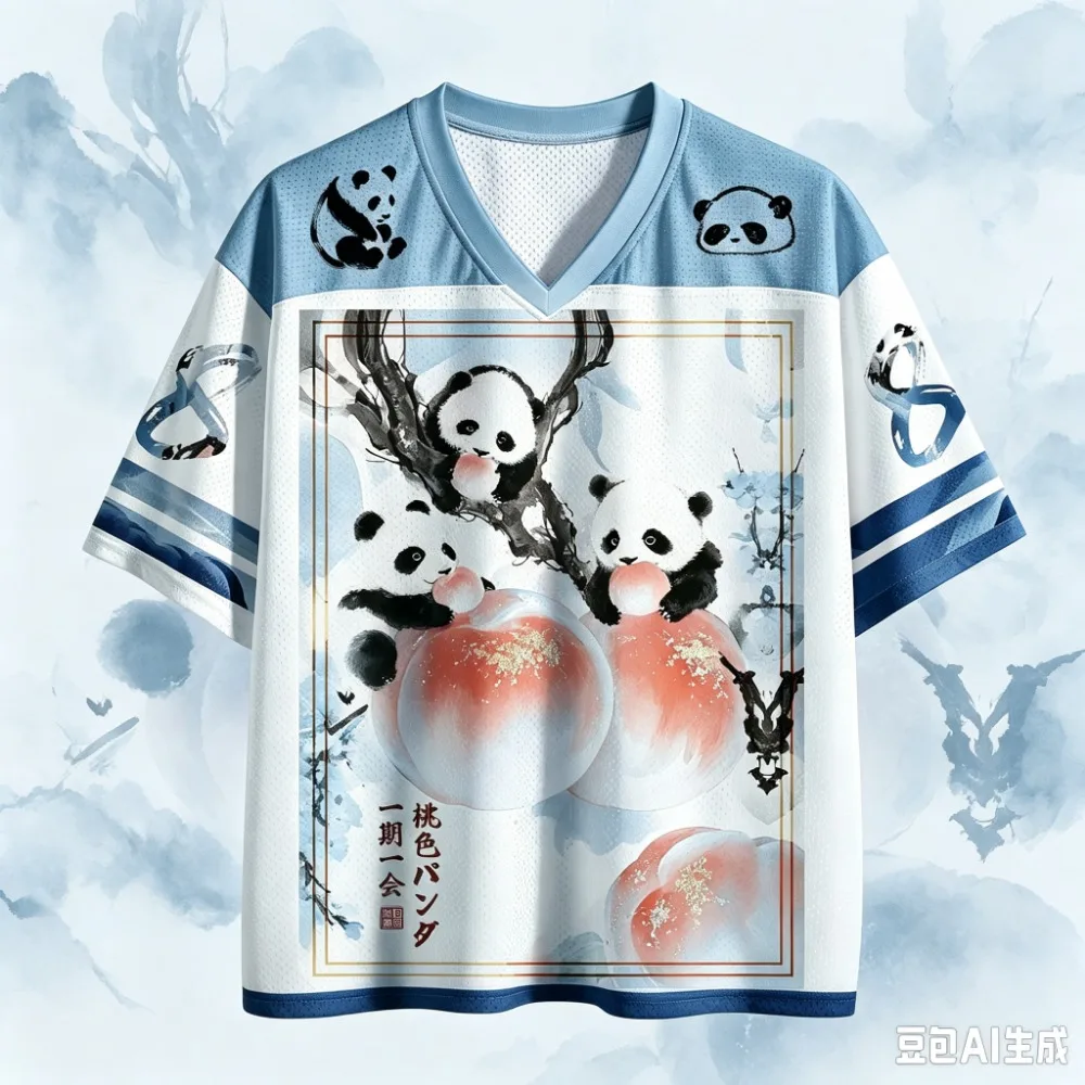 Summer Fashion New Design Panda and Peach Pattern 3D Print Men Women V-Neck Sports T-Shirt Street Breathable Y2K Family Clothing