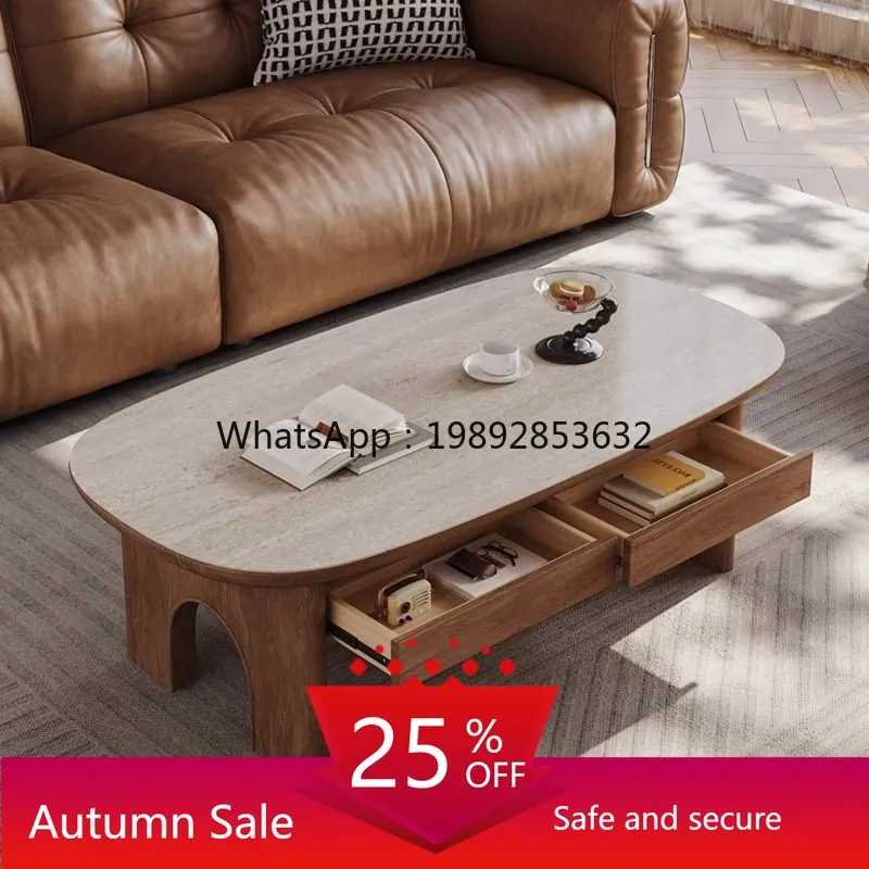 

Coffee Table Living Room Home Vintage Style Rock Board Tea Table Walnut Color Light Luxury Modern Minimalist Retro Tea Table