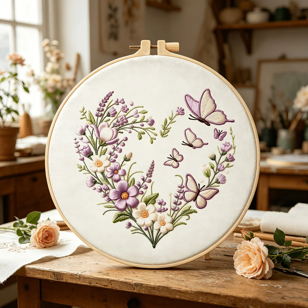 Stickerei-Set für Erwachsene Anfänger, Handgemachtes DIY-Stickerei-Set, Geeignet für Geschenke zu Feiertagen, Heimdekoration und Stickerei-Übungen