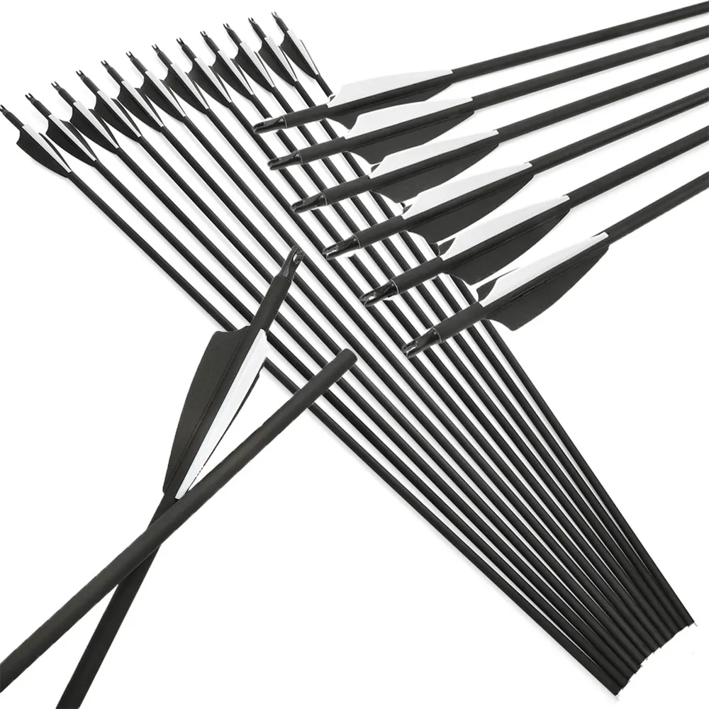 

Hunting Shooting Mixed Carbon Arrow 6/12pcs 30'' ID6.2mm Spine500 Without Points Rubber Vanes for Archery Recurve Compound Bow