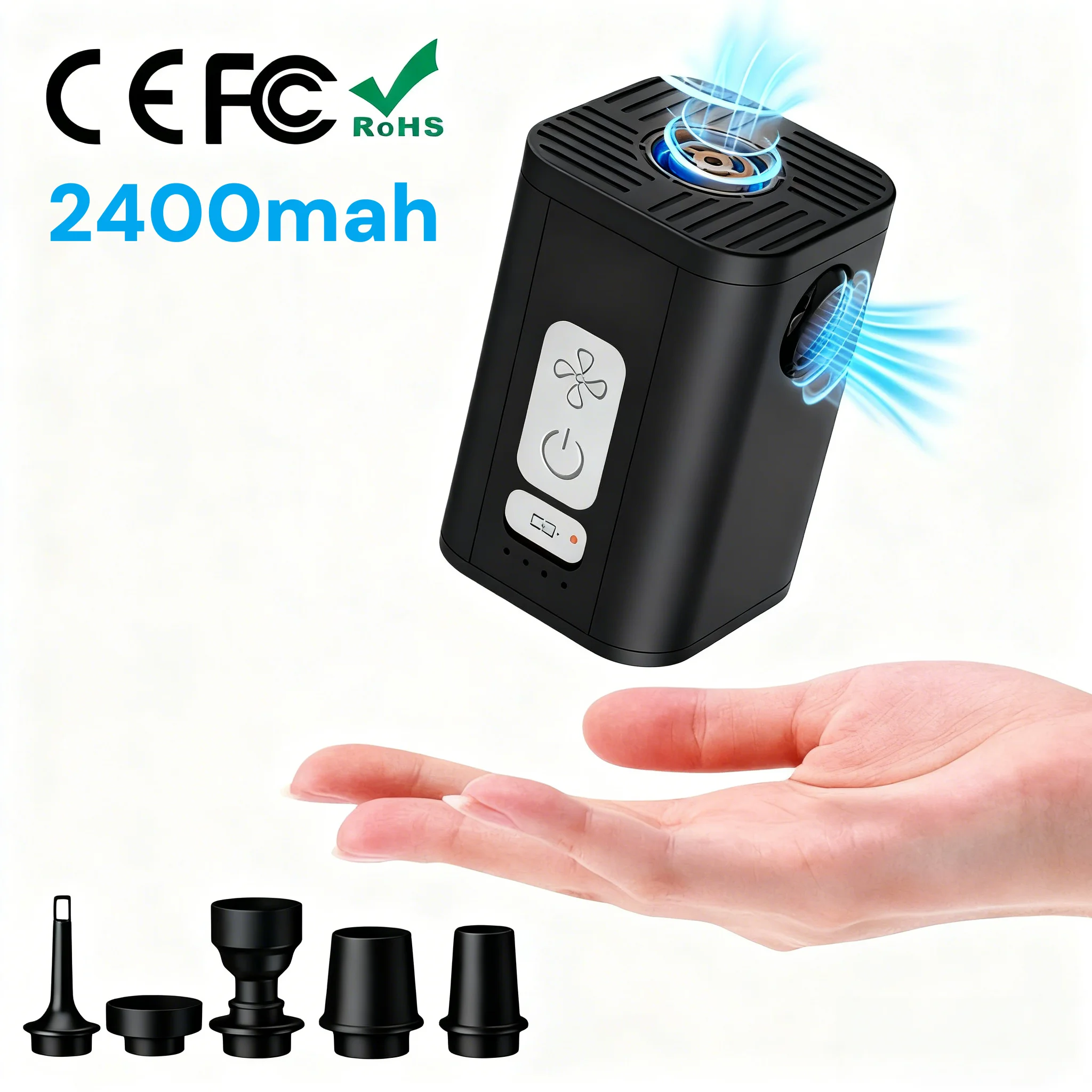 Portable Electric Air Pump 2400mAh Rechargeable Fast Inflation & Deflation Vacuum Pump for Mattress Pool Floats Camping Travel