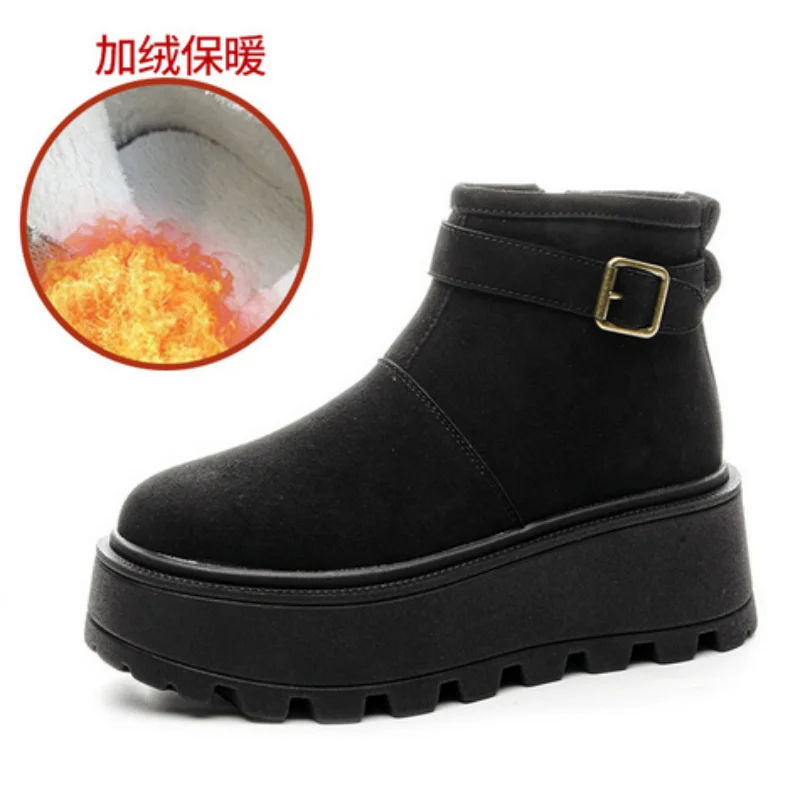 

ZXRYXGS Премиум-коровья замша с плюшевыми теплыми зимними ботинками. Женские ботинки на танкетке. Зимние хлопковые ботинки на толстой подошве и высоком каблуке. 2025 г.