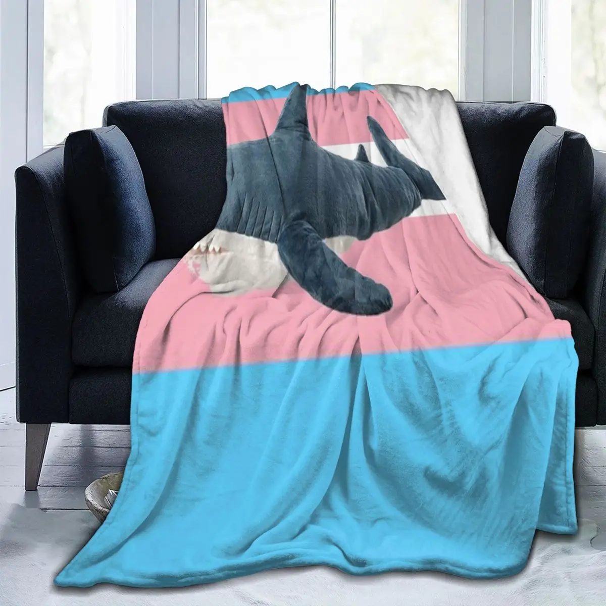 Coperta da tiro BLAHAJ SHARK TRANS FLAG Coperta in micropile Quattro dimensioni Portatile alla moda per la camera da letto Coperta antipilling