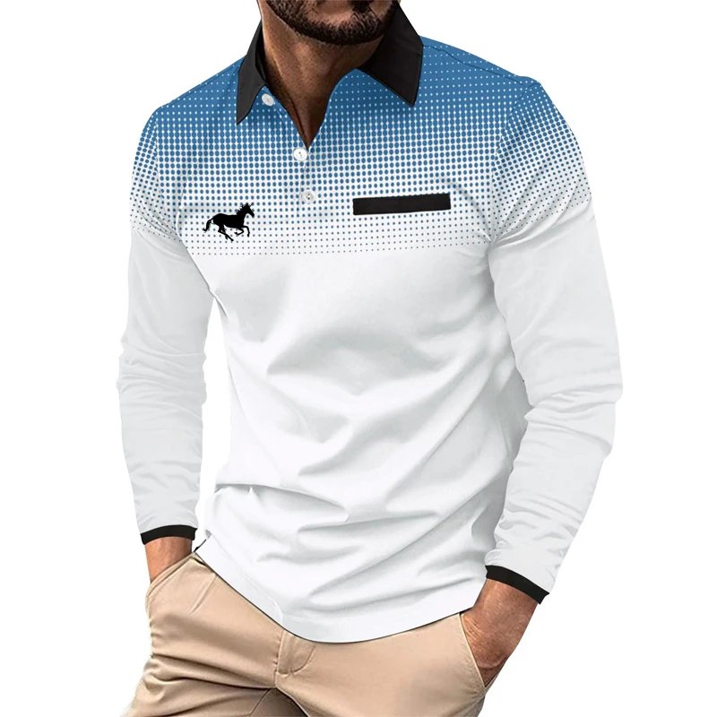 Fashionable Men's Top T-shirt Item Gradient Color Autumn Men's Long Sleeved Polo Shirt Design