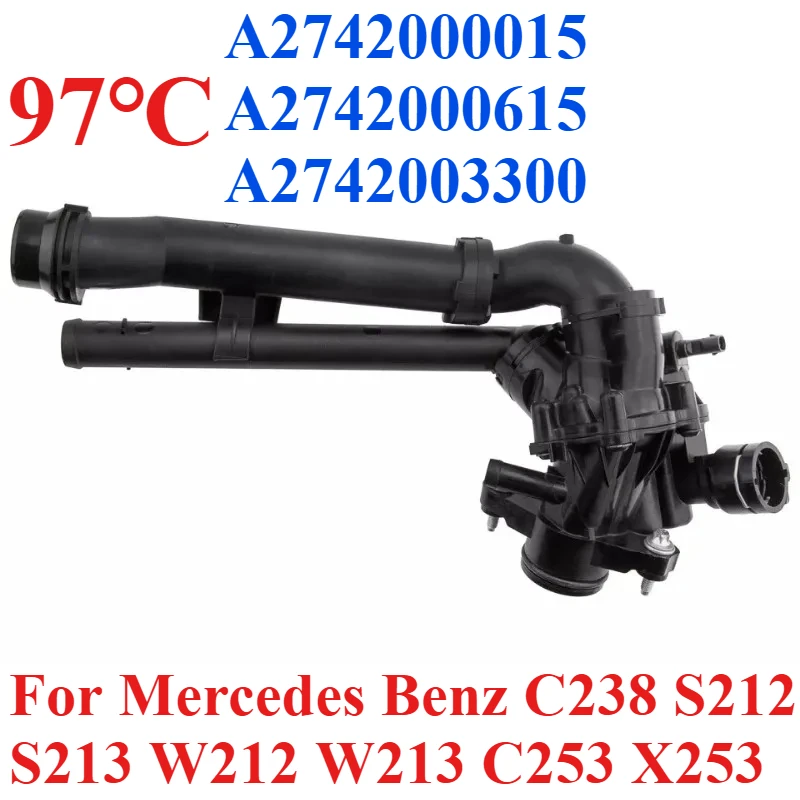 

97℃ A2742000015 2742000615 2742003300 For Mercedes Benz C238 S212 S213 W212 W213 C253 X253 Engine Coolant Thermostat Assembly