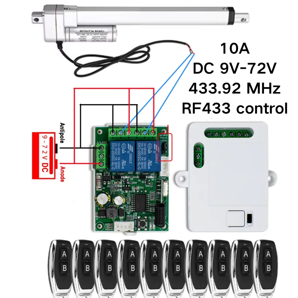 

Модуль управления электроприводом RF433 с датчиком конечного положения, 2-канальный, 9-72В (12В, 24В, 32В), с пультом ДУ