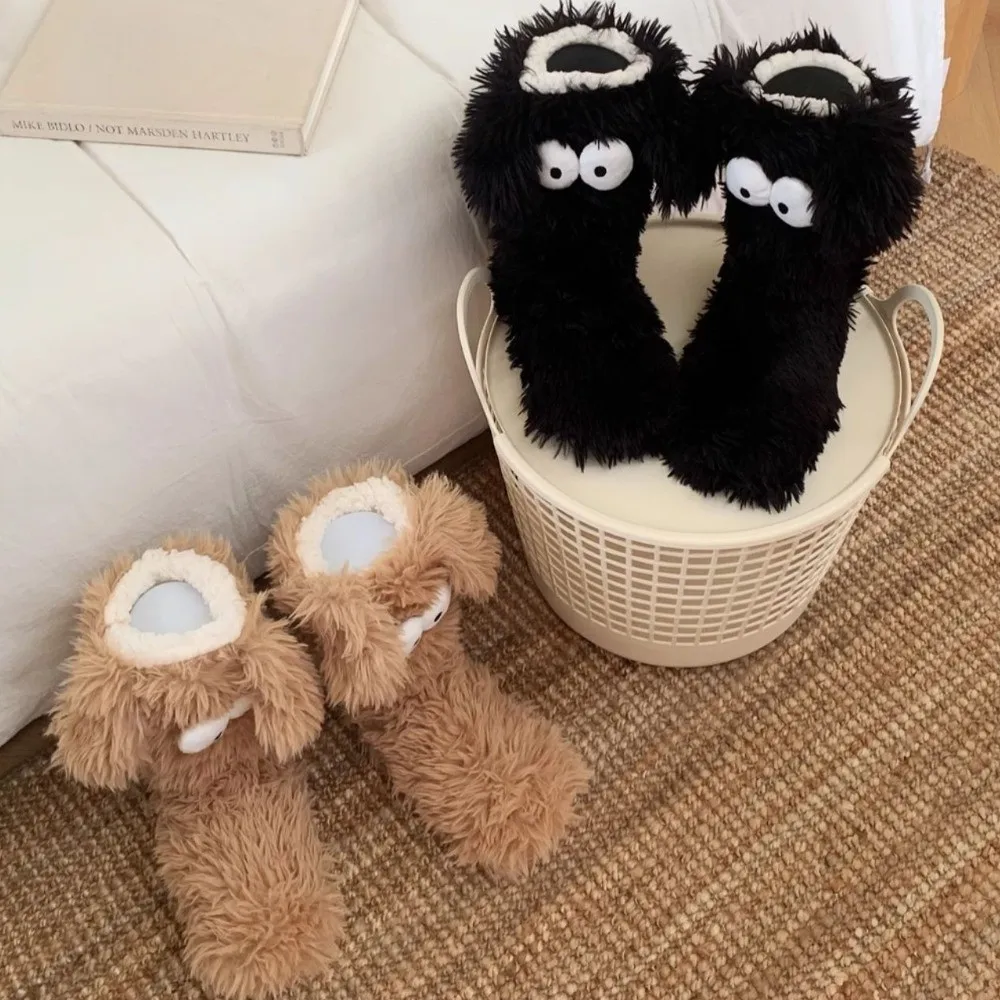 

Cute Big Eyes Slipper Socks with Puppy Ears Cartoon Mid-Calf Non-slip Floor Socks Hosiery Warm Coral Fleece Socks Gifts