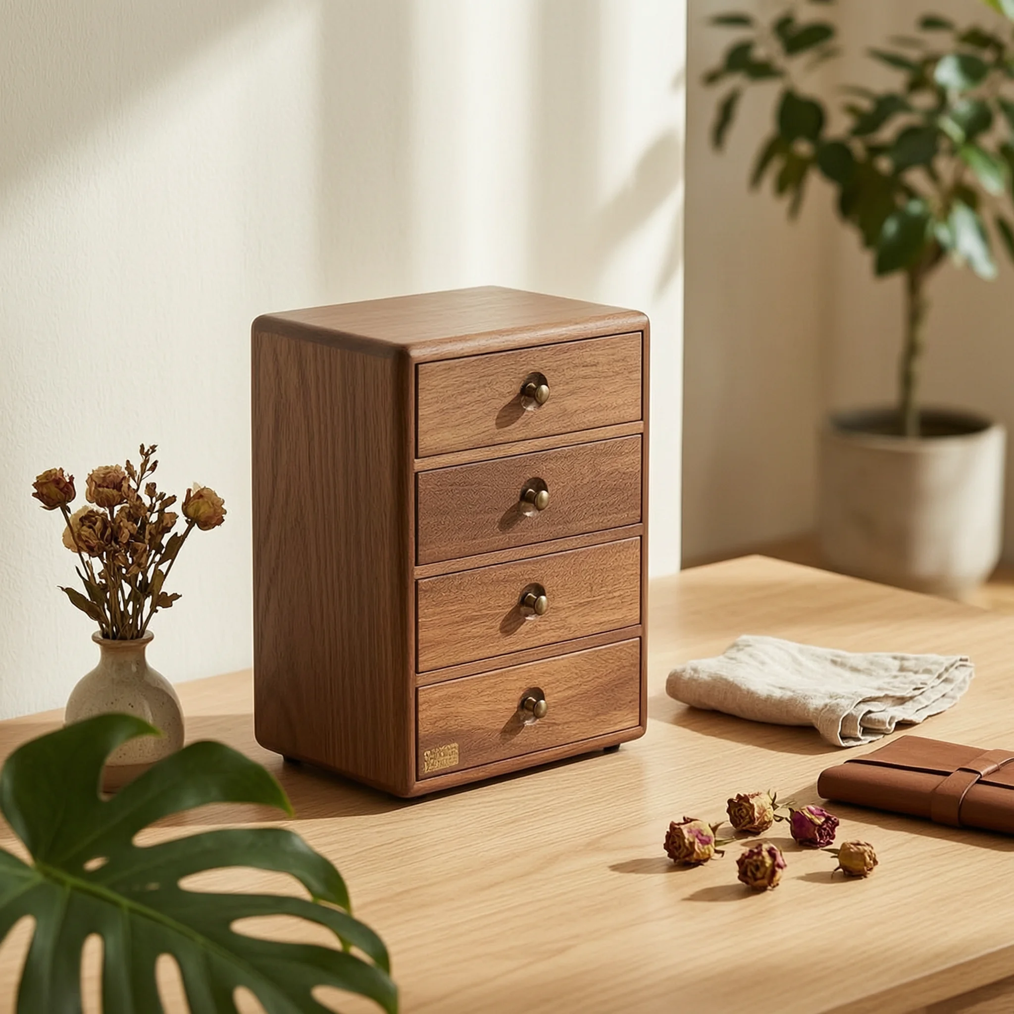 Jewelry Organizer with Drawers 4-Drawer Jewelry Cabinet Storage Cabinet with Drawers Walnut Furniture Soft Soft Lining