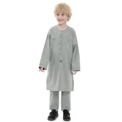 Muslim Kids Jubba Thobe Arab Boy Thobe Children Abaya Ramadan Dress Pant Set 2 Piece Caftan Robe Kaftan Musulman Ensembles